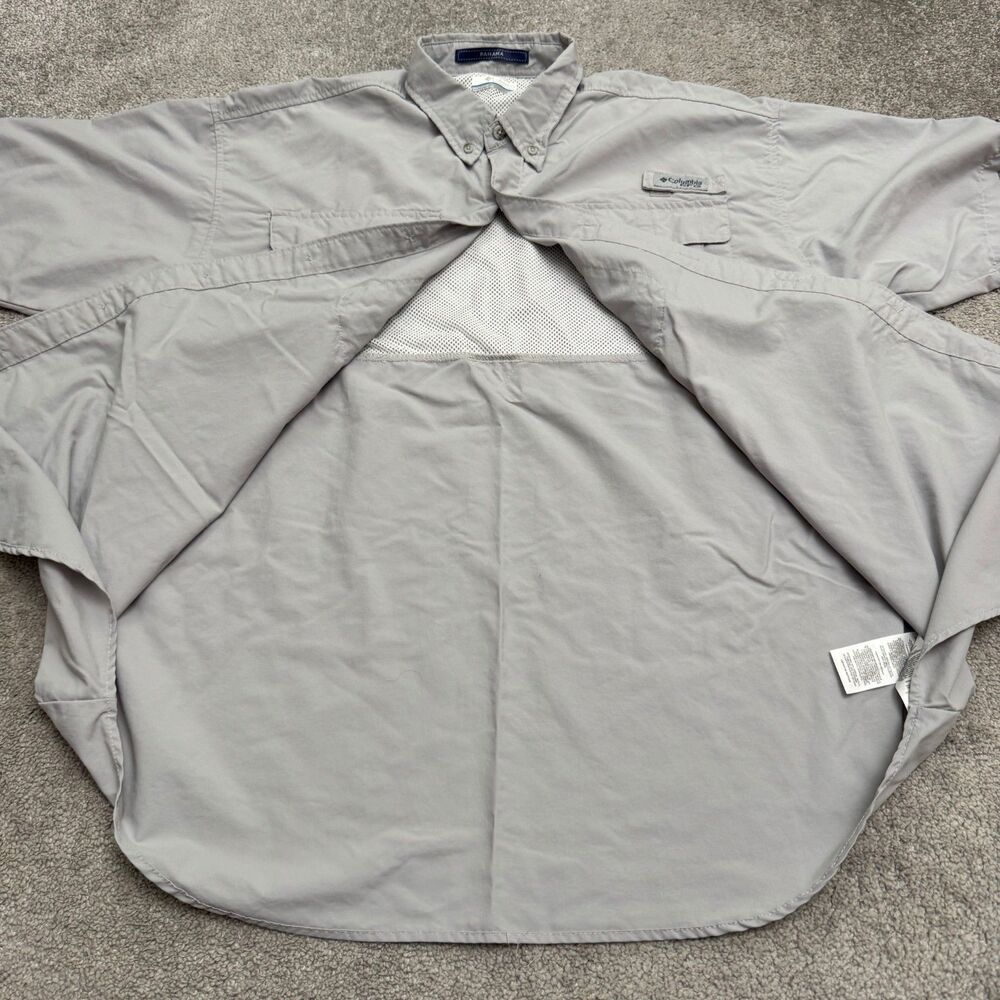 Columbia PFG Bahama Omni Shade Short Sleeve Fishing Shirt Mens L Grey Nylon Top - Picture 3 of 14